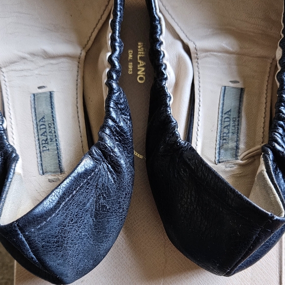 Prada Logo Black Leather Ballet Flats Size 36 - Picture 2 of 7